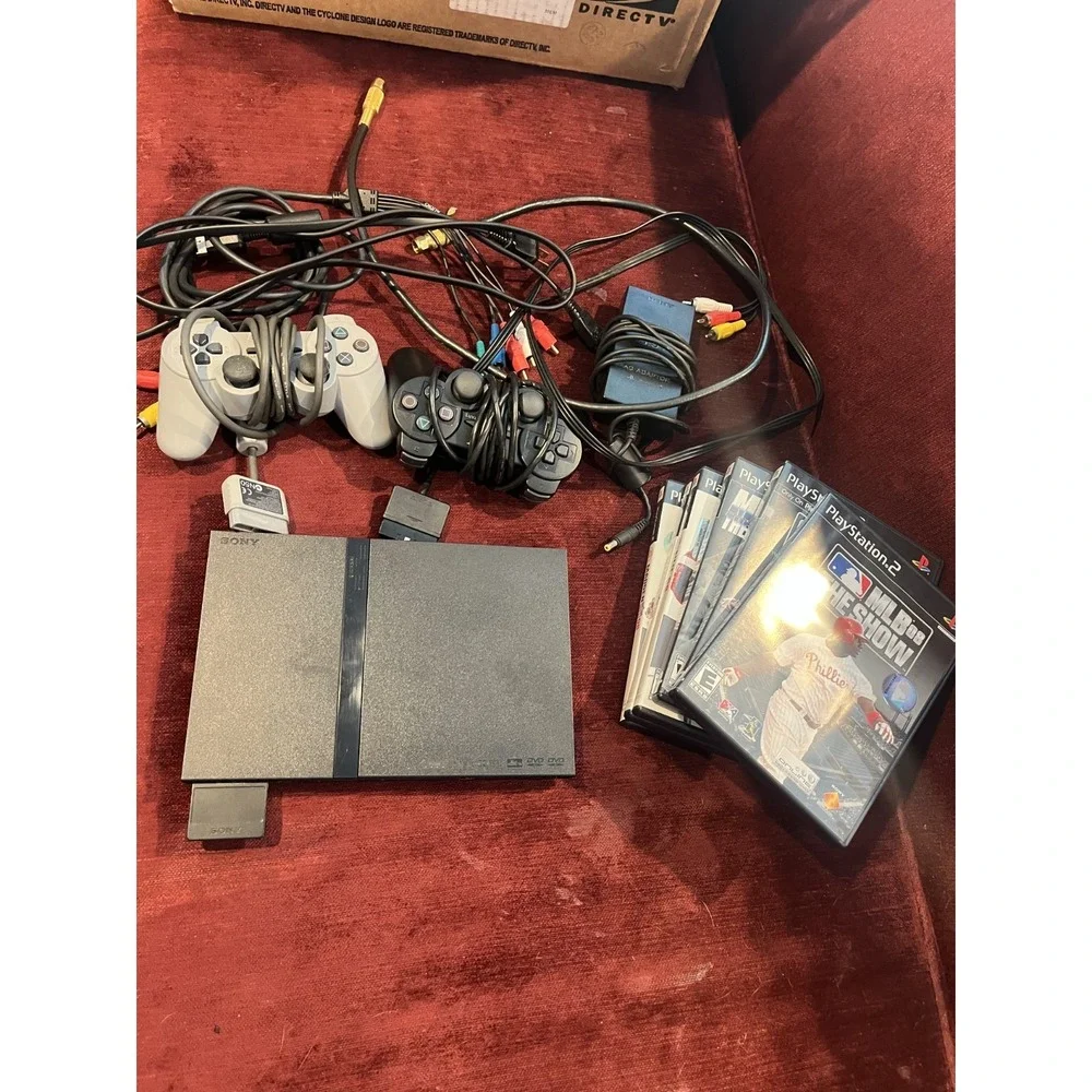 Slim Sony Playstation2 Console Lot 6 Games 2 Controllers Cords Tested + working